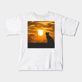 Black Cat Watching Sunset Kids T-Shirt